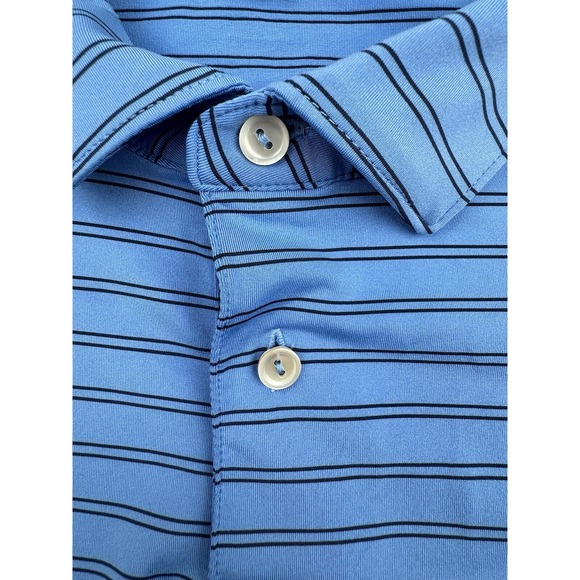 Peter Millar Tour Fit Short Sleeve Blue Black‎ Stripped Polo Men's XL *LOGO* - Picture 3 of 15